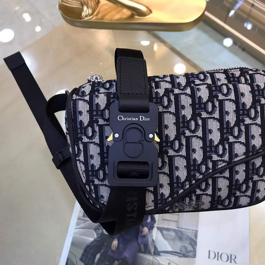 Dior 1ADPO223 Saddle Belt Bag Dior Oblique Galaxy Leather Black and Beige