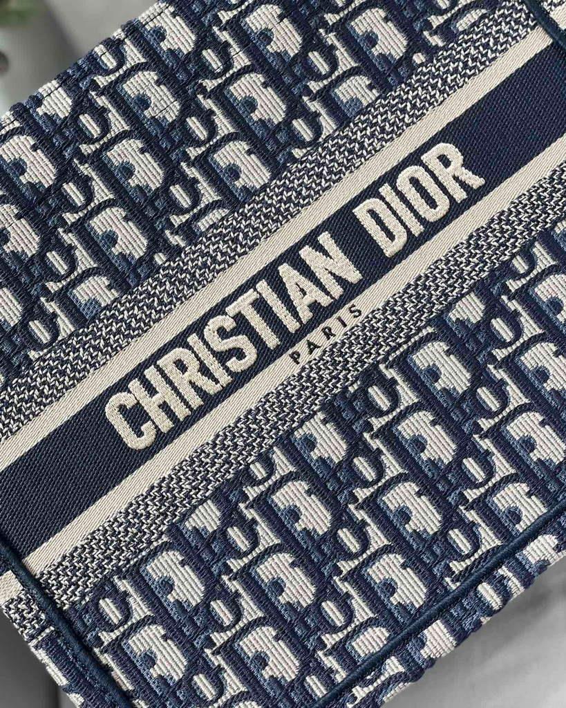 Dior Book Tote M1265 Small Dior Oblique Embroidery Blue
