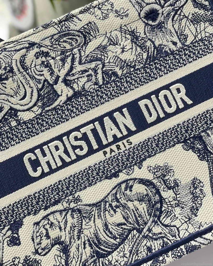 Dior Book Tote M1265 Small Dior Toile De Jouy Reverse Embroidery Blue