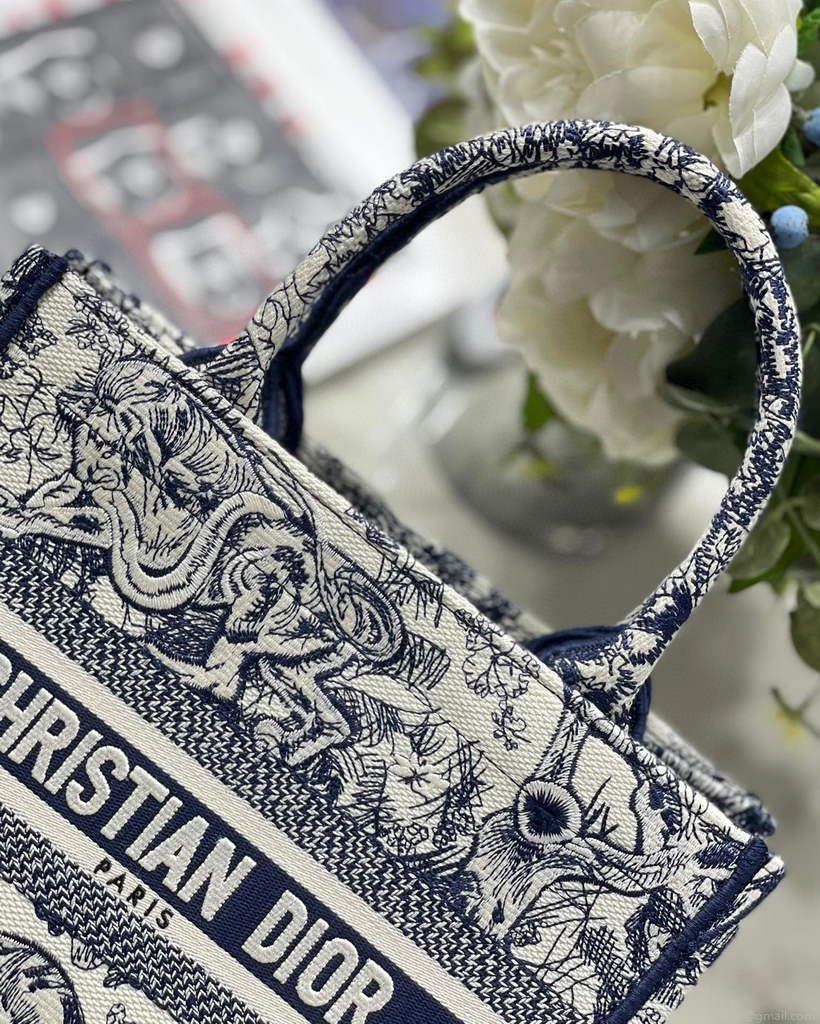 Dior Book Tote M1265 Small Dior Toile De Jouy Reverse Embroidery Blue
