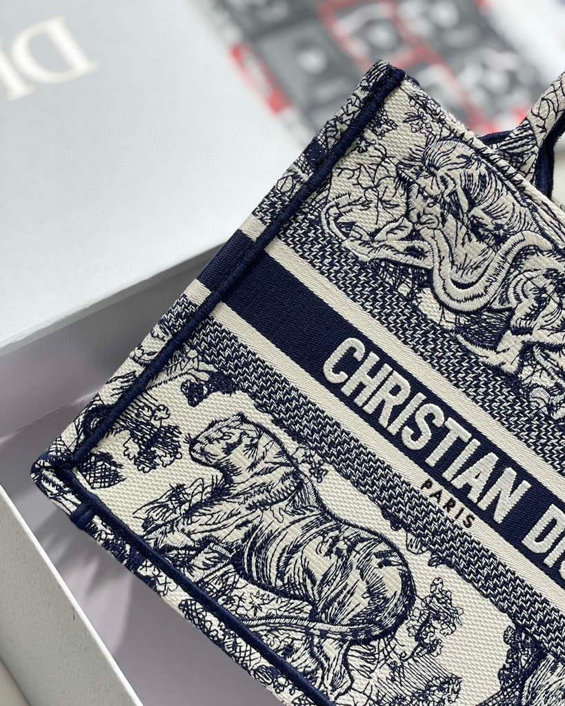 Dior Book Tote M1265 Small Dior Toile De Jouy Reverse Embroidery Blue