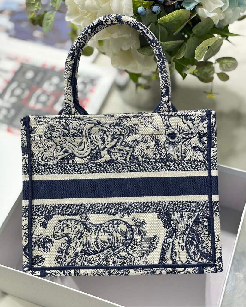 Dior Book Tote M1265 Small Dior Toile De Jouy Reverse Embroidery Blue