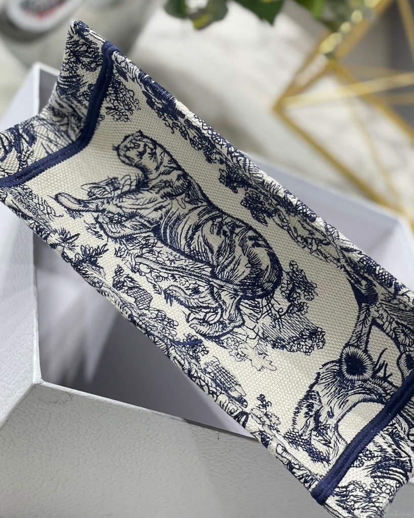 Dior Book Tote M1265 Small Dior Toile De Jouy Reverse Embroidery Blue