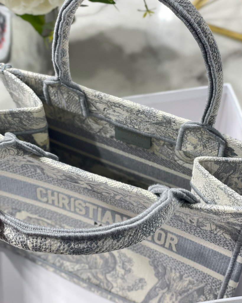 Dior Book Tote M1265 Small Dior Toile De Jouy Reverse Embroidery Gray