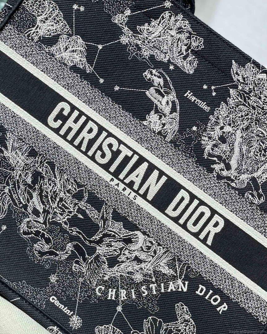 Dior M1286 Large Book Tote Black Toile de Jouy Zodiac latte embroidery