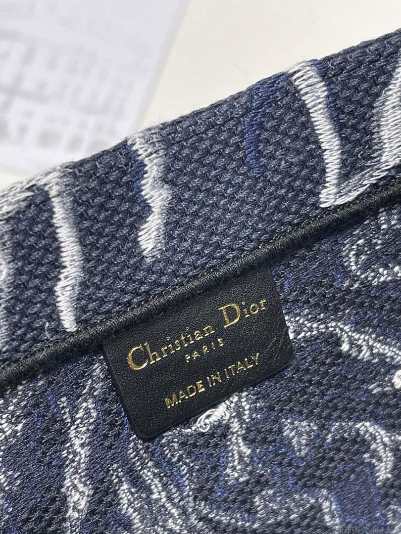 Dior M1286 Large Book Tote Blue Dior Roses embroidery