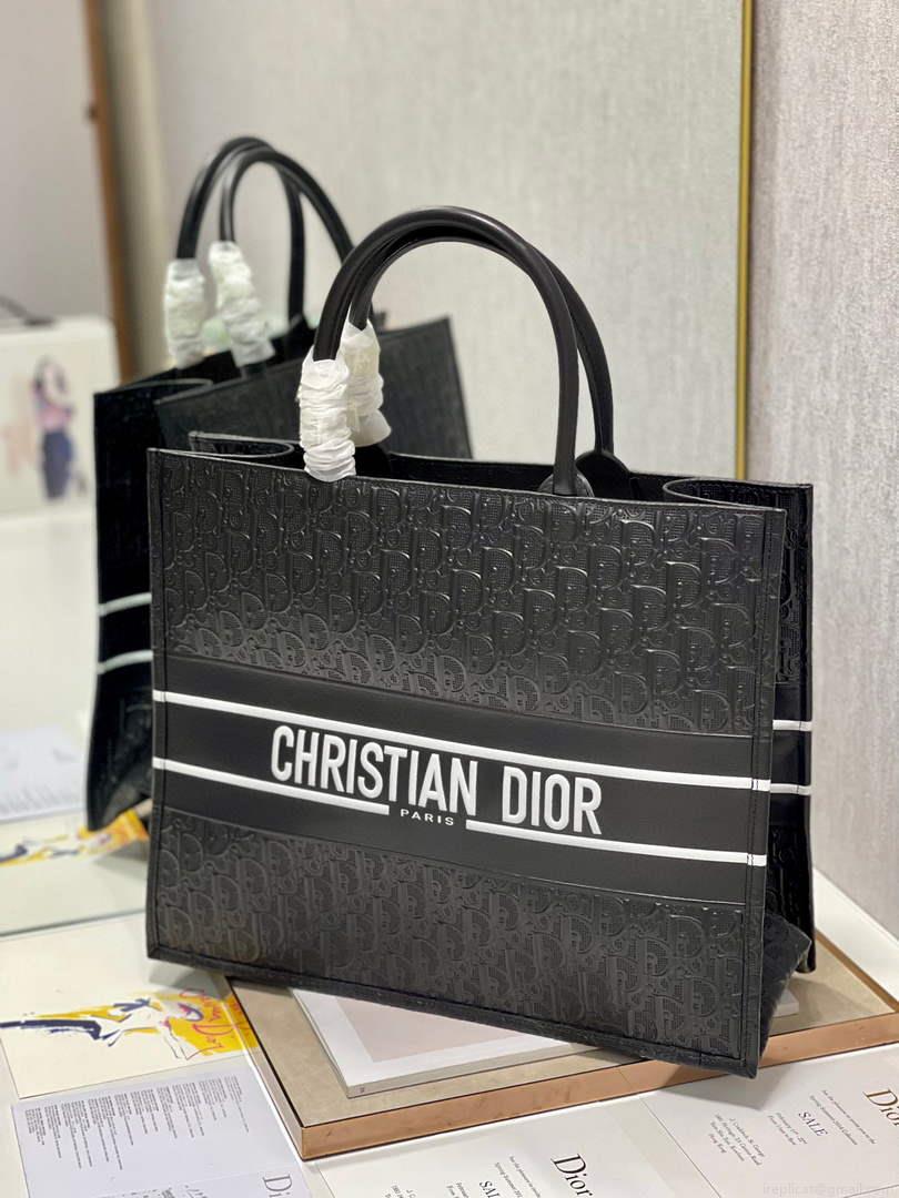 Dior M1286 Large Book Tote Black Perforated and Embossed Oblique Calfskin