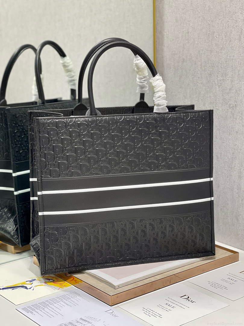 Dior M1286 Large Book Tote Black Perforated and Embossed Oblique Calfskin