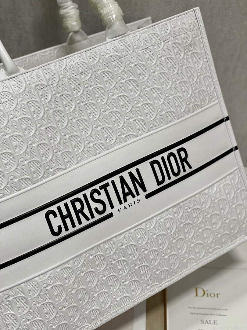 Dior M1286 Large Book Tote White Perforated and Embossed Oblique Calfskin