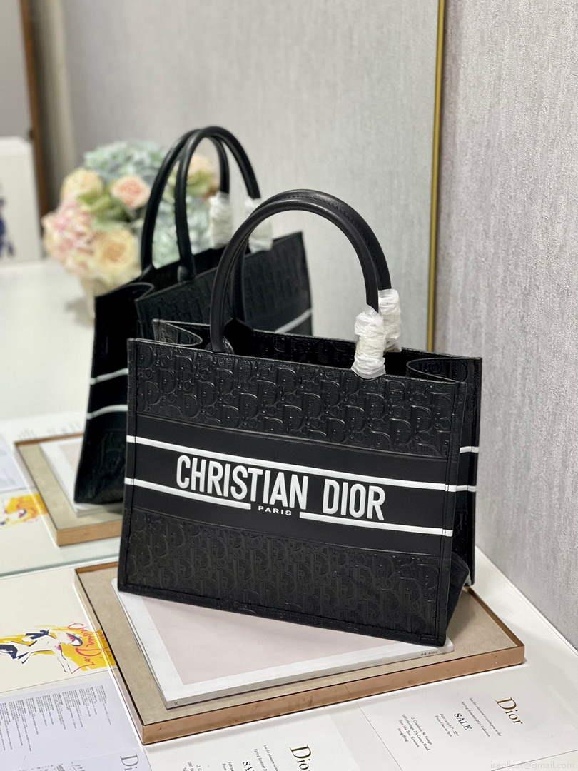 Dior M1296 Medium Book Tote Black Perforated and Embossed Oblique Calfskin