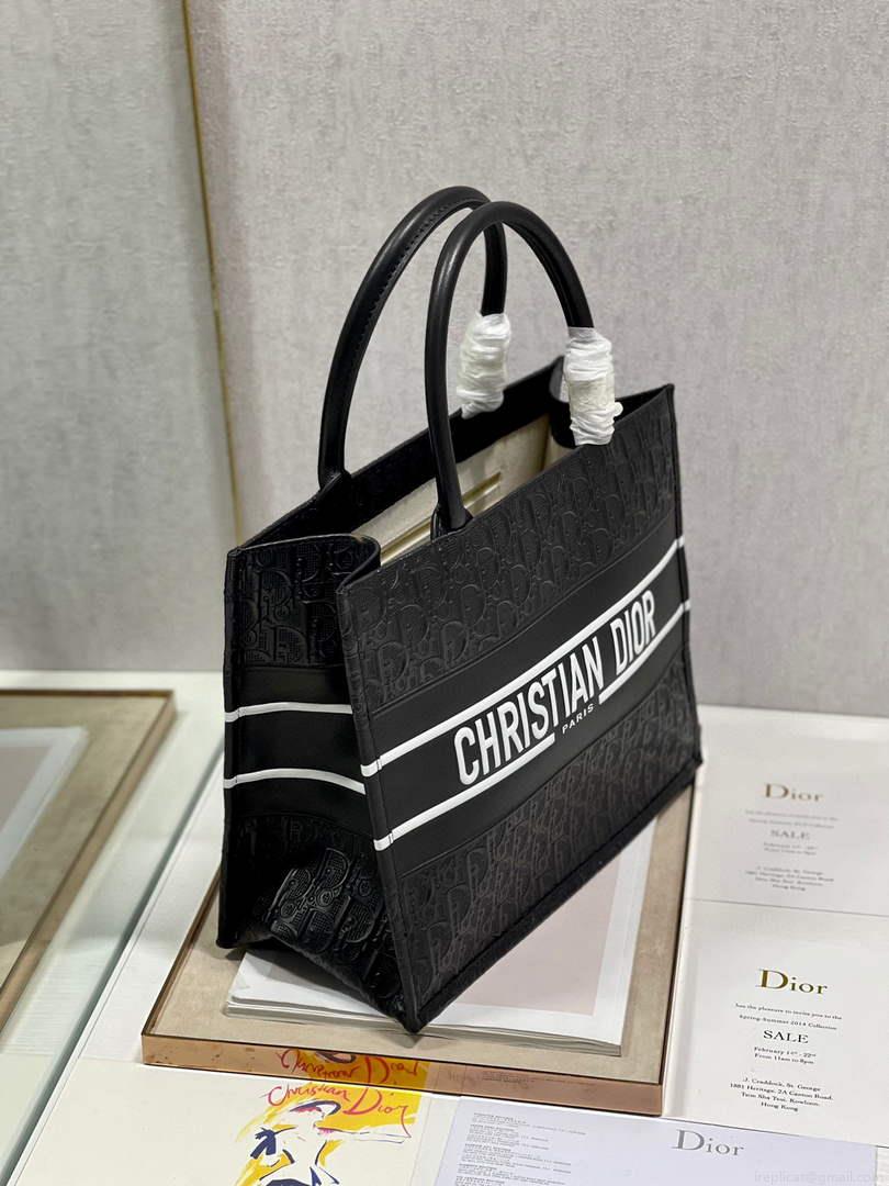 Dior M1296 Medium Book Tote Black Perforated and Embossed Oblique Calfskin