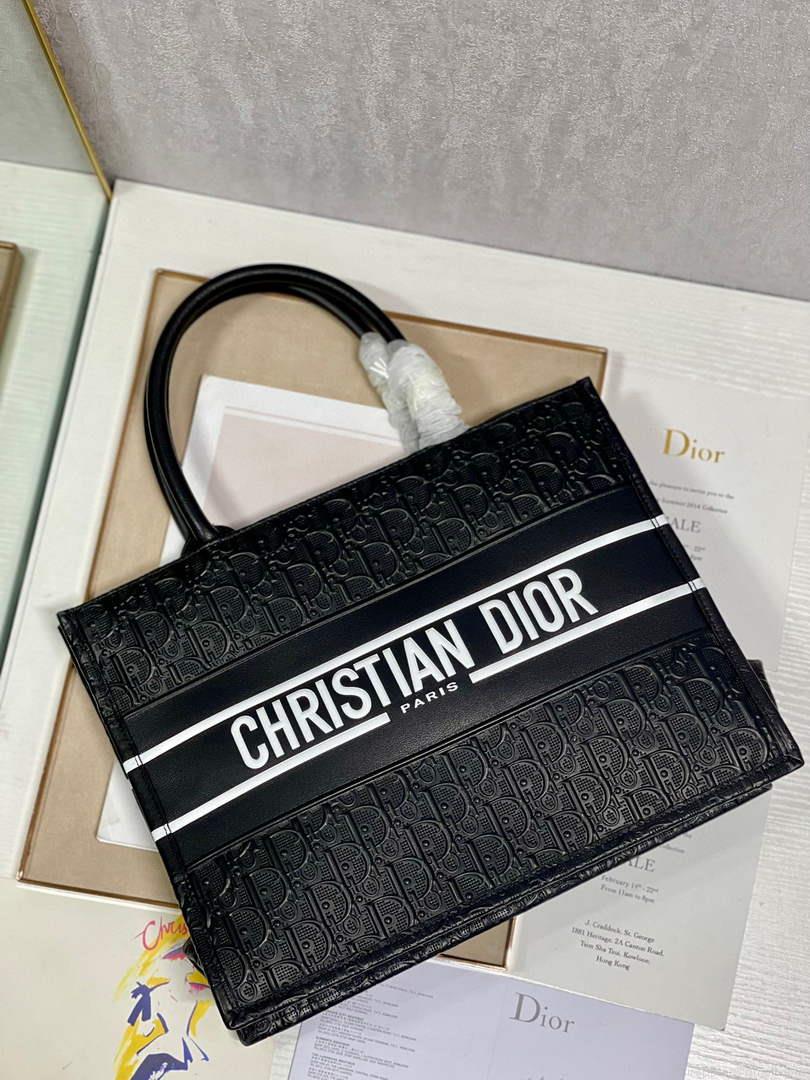 Dior M1296 Medium Book Tote Black Perforated and Embossed Oblique Calfskin
