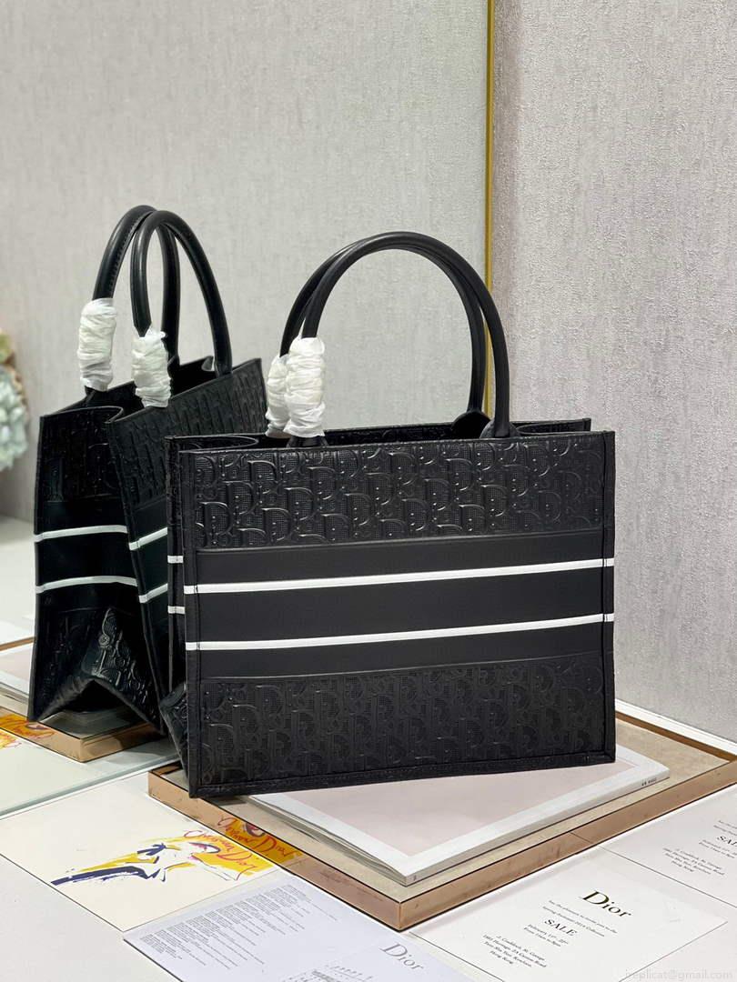 Dior M1296 Medium Book Tote Black Perforated and Embossed Oblique Calfskin