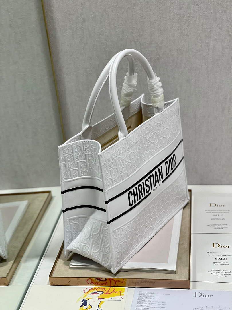 Dior M1296 Medium Book Tote White Perforated and Embossed Oblique Calfskin
