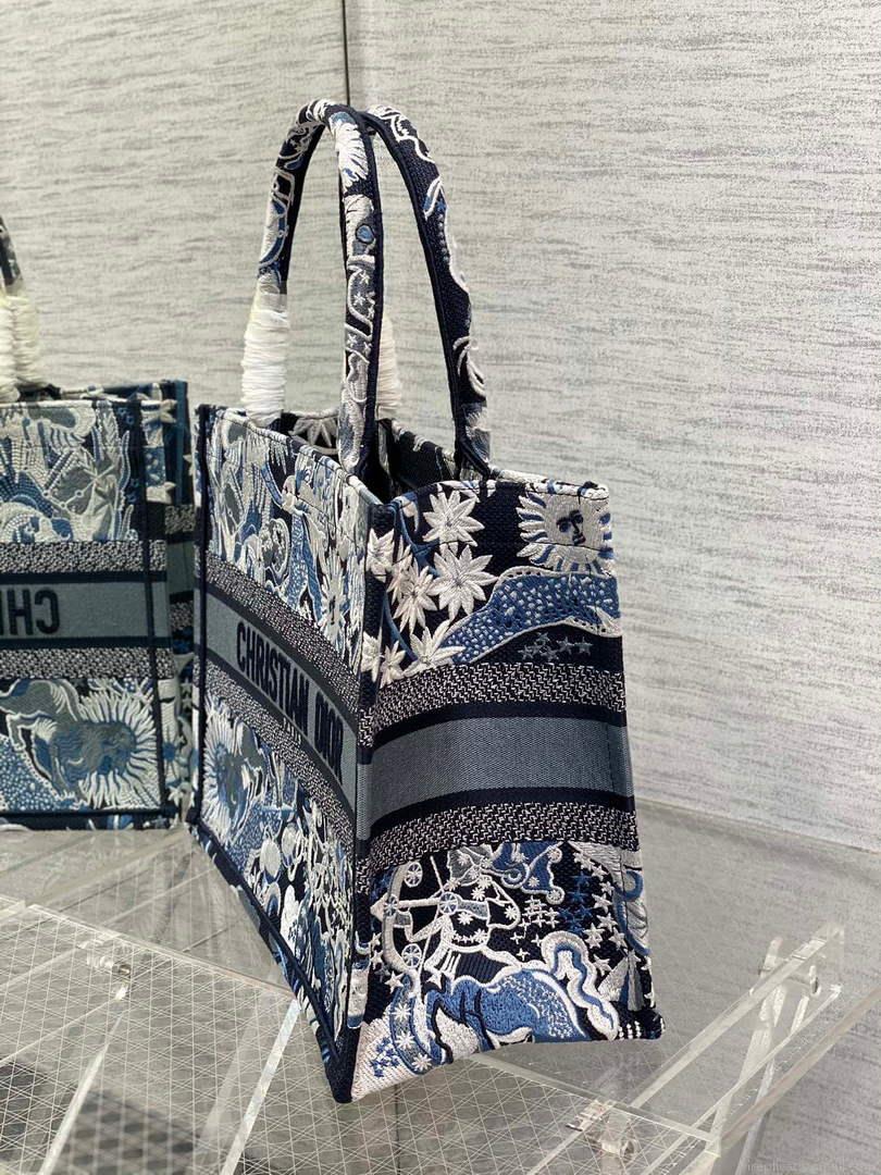 Dior M1296 Medium Book Tote Blue Multicolor Zodiac Fantastico Embroidery