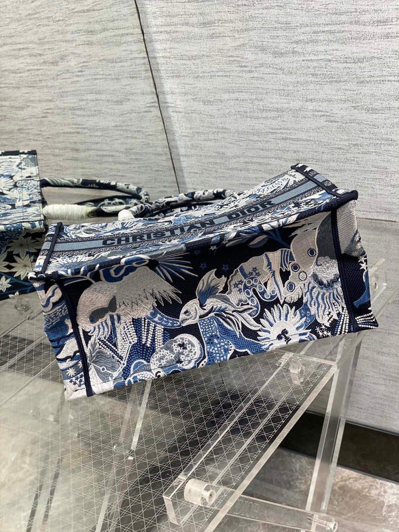 Dior M1296 Medium Book Tote Blue Multicolor Zodiac Fantastico Embroidery