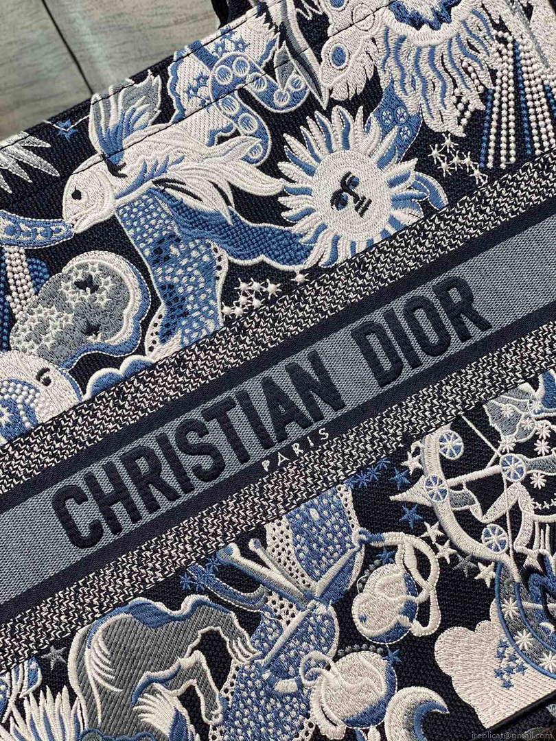 Dior M1286 Large Book Tote Blue Multicolor Zodiac Fantastico Embroidery