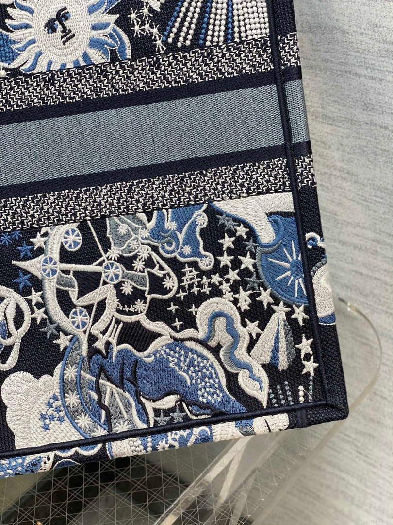 Dior M1286 Large Book Tote Blue Multicolor Zodiac Fantastico Embroidery