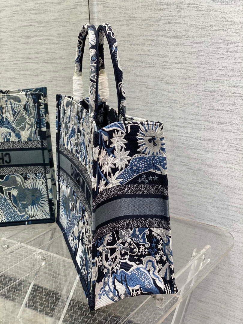 Dior M1286 Large Book Tote Blue Multicolor Zodiac Fantastico Embroidery