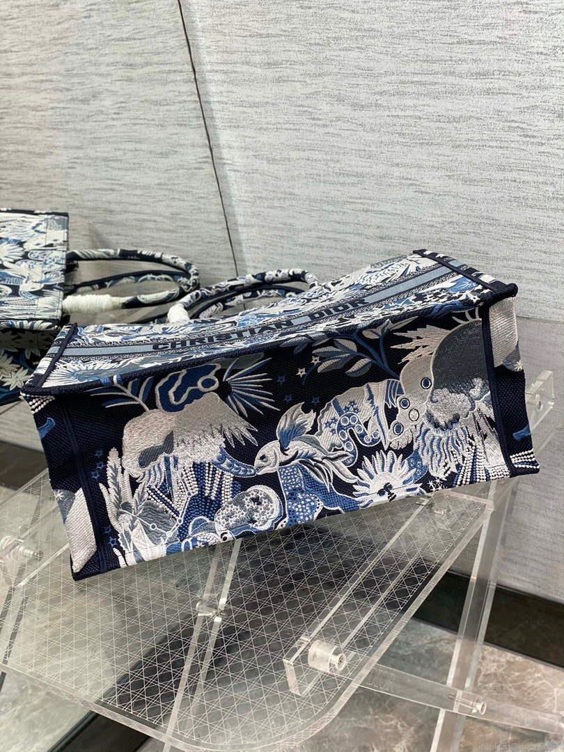 Dior M1286 Large Book Tote Blue Multicolor Zodiac Fantastico Embroidery