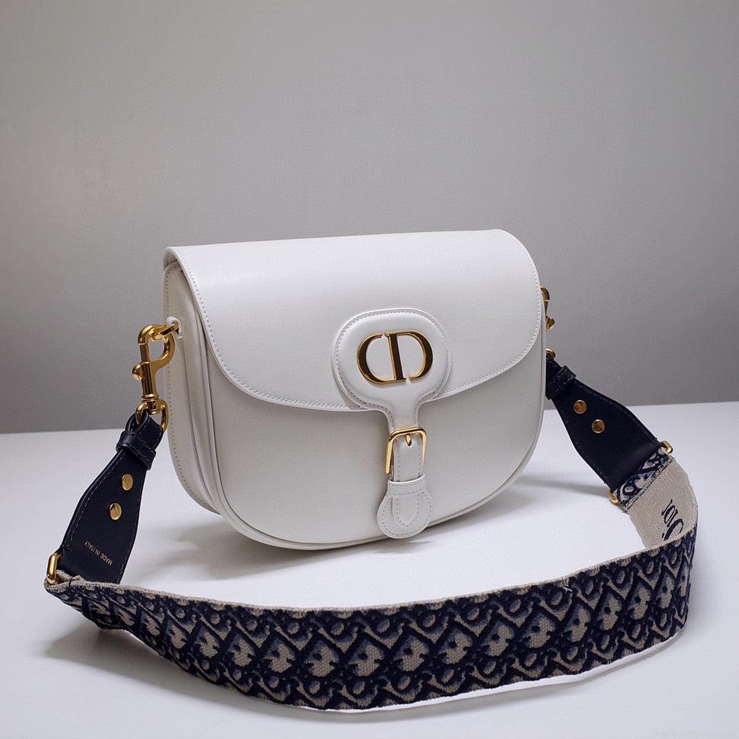 Dior M9320 Large Bobby Bag white Box Calfskin with Blue Oblique Strap