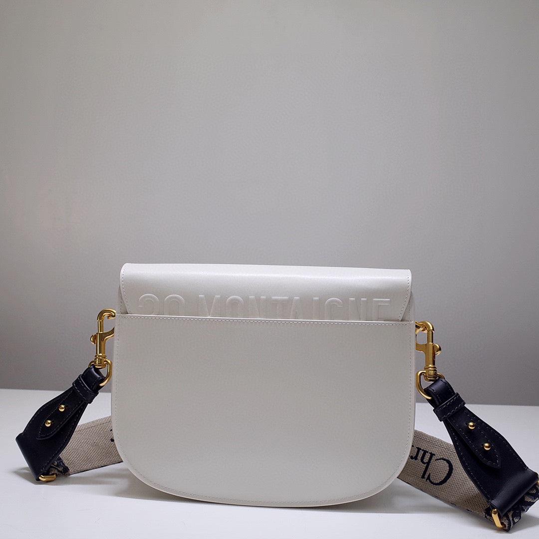 Dior M9320 Large Bobby Bag white Box Calfskin with Blue Oblique Strap