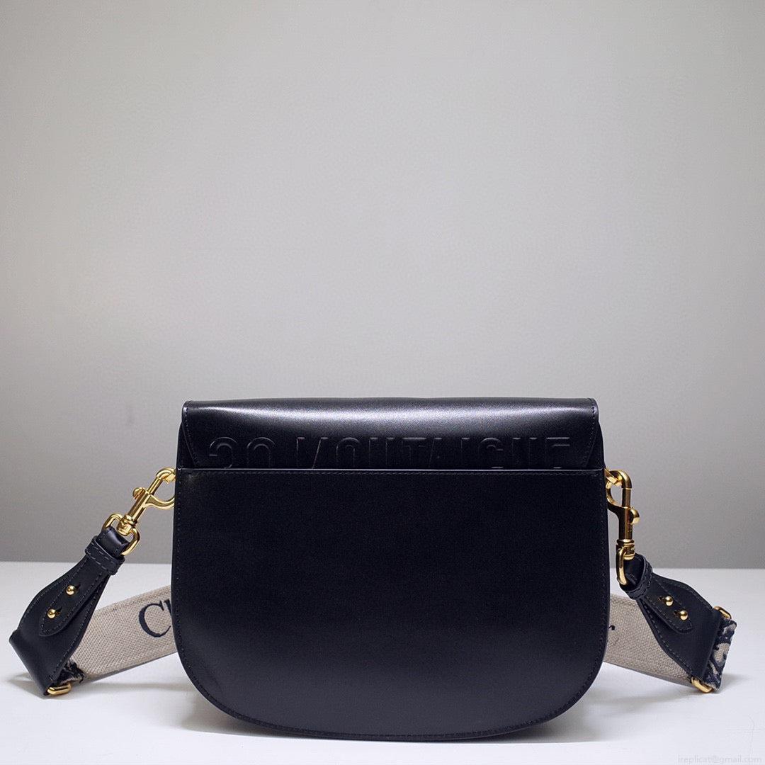 Dior M9320 Large Bobby Bag Black Box Calfskin with Blue Oblique Strap