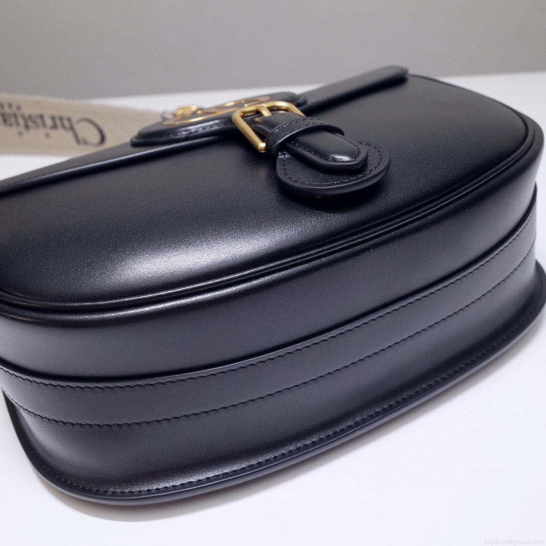 Dior M9320 Large Bobby Bag Black Box Calfskin with Blue Oblique Strap