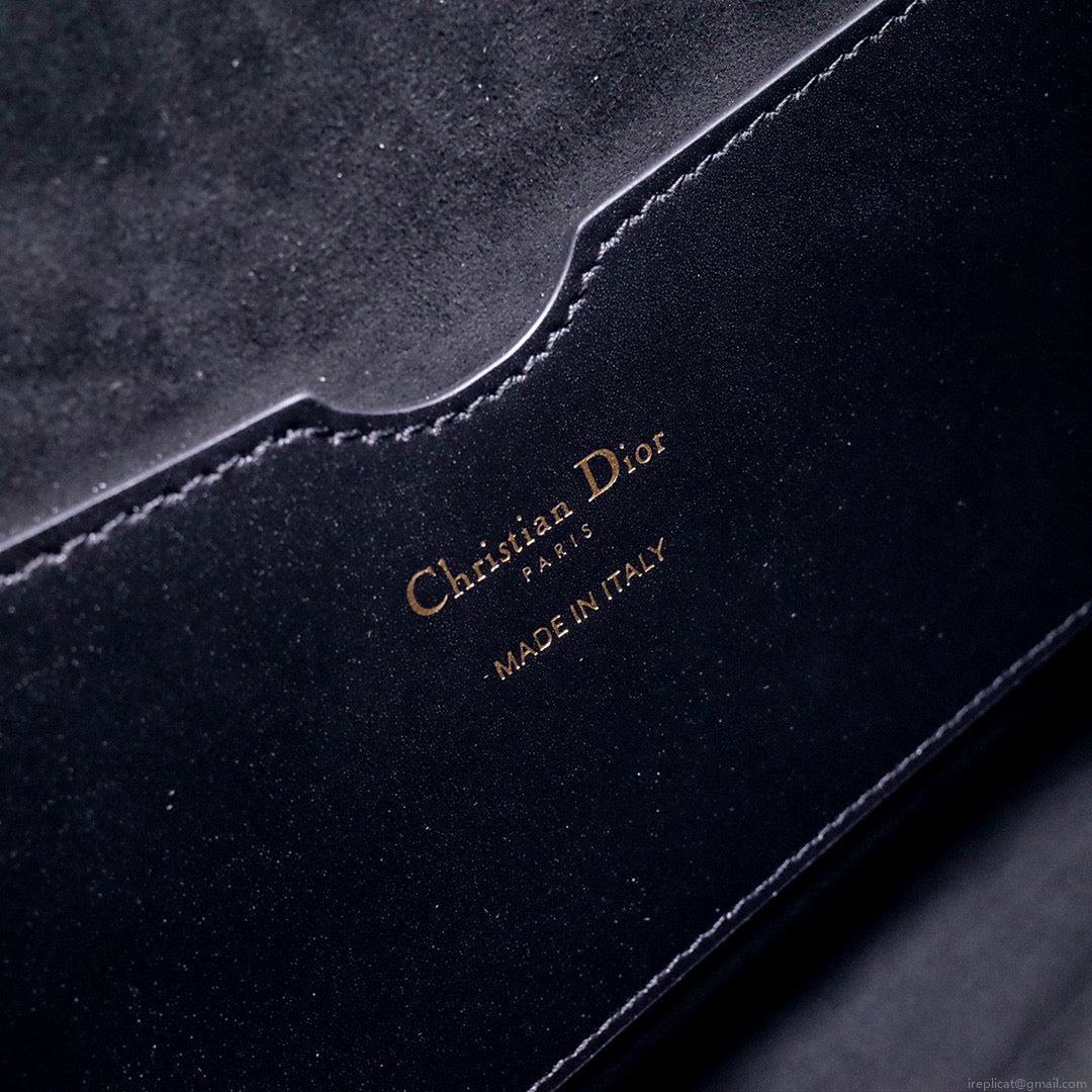 Dior M9320 Large Bobby Bag Black Box Calfskin with Blue Oblique Strap