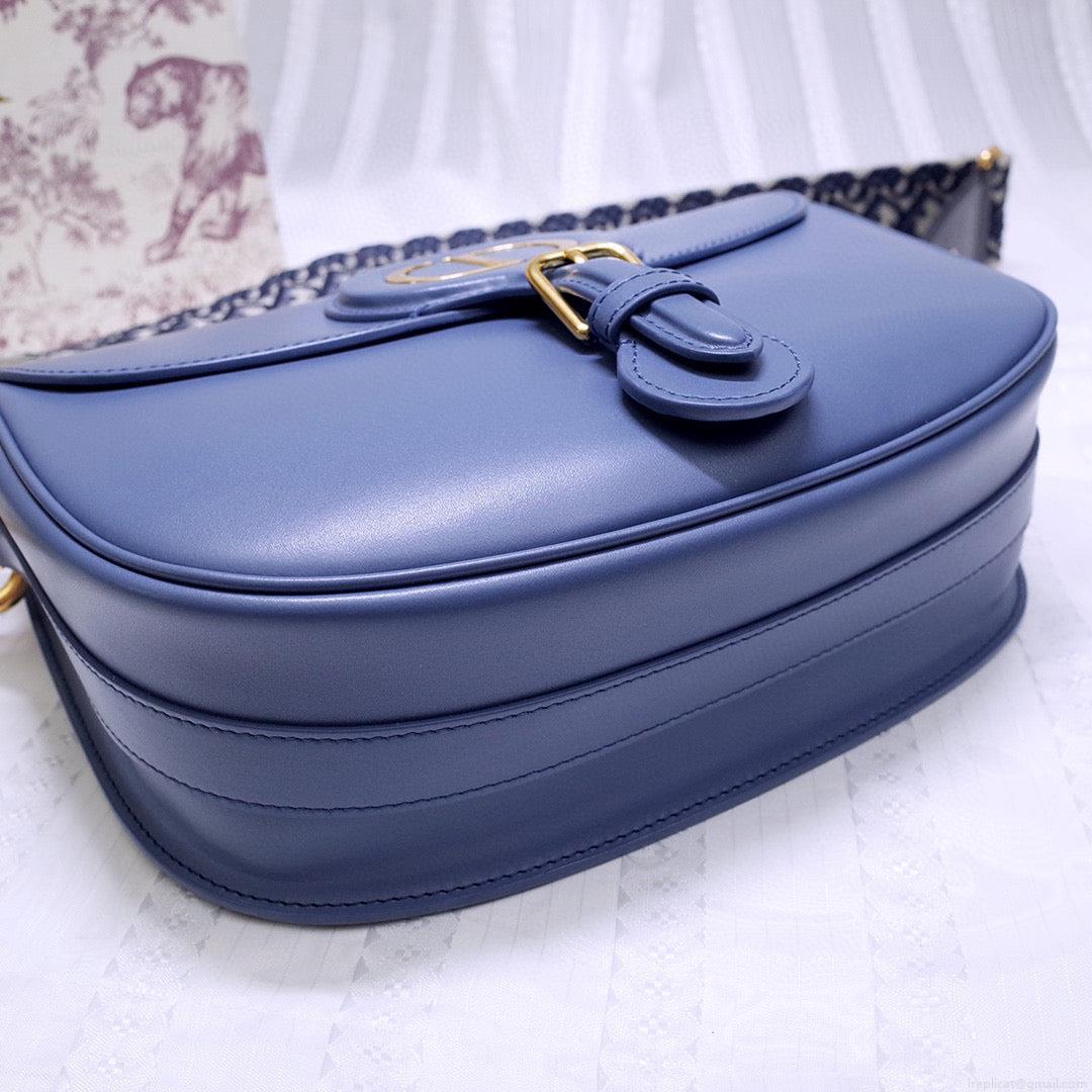 Dior M9320 Large Bobby Bag Blue Box Calfskin with Blue Oblique Strap