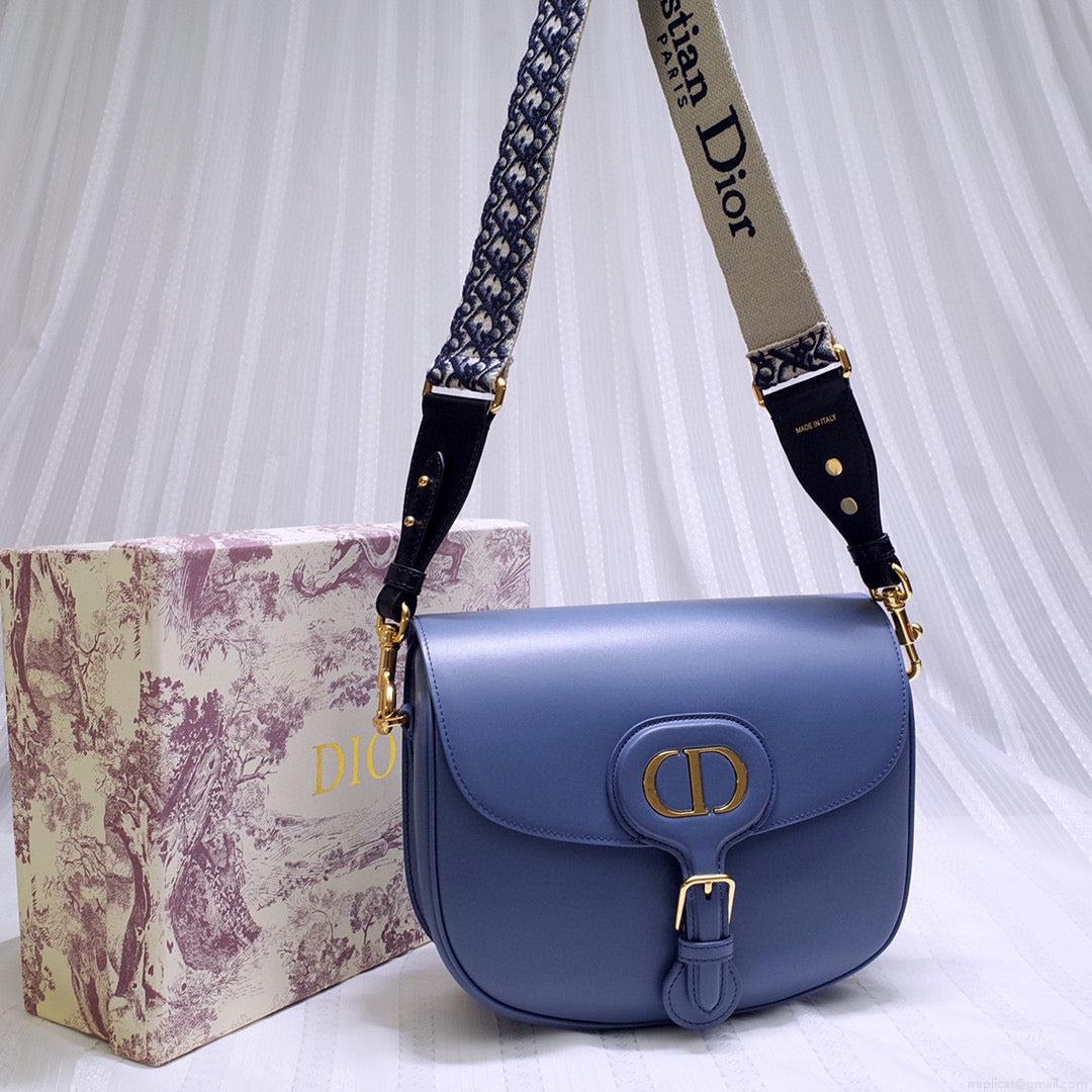 Dior M9320 Large Bobby Bag Blue Box Calfskin with Blue Oblique Strap