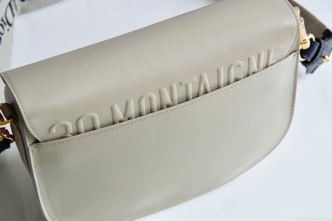 Dior M9320 Large Bobby Bag Beige Box Calfskin with Blue Oblique Strap