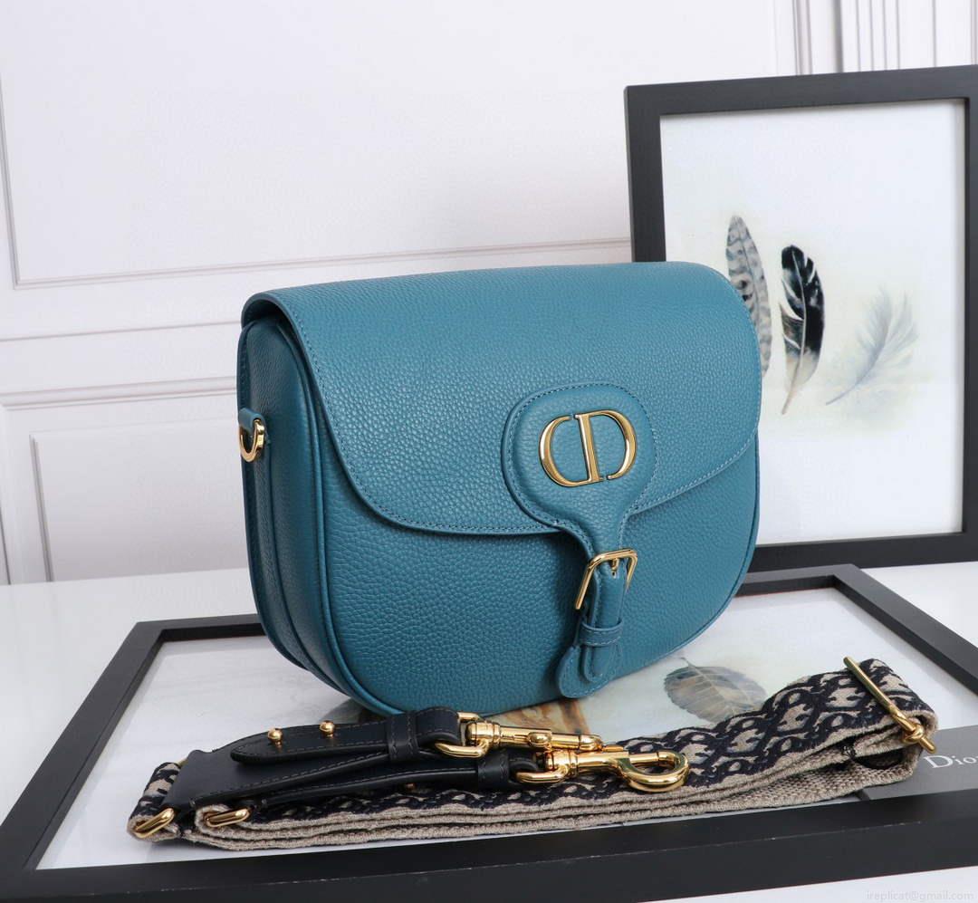 Dior M9320 Large Bobby Bag Blue Grained Calfskin with Blue Dior Oblique Strap