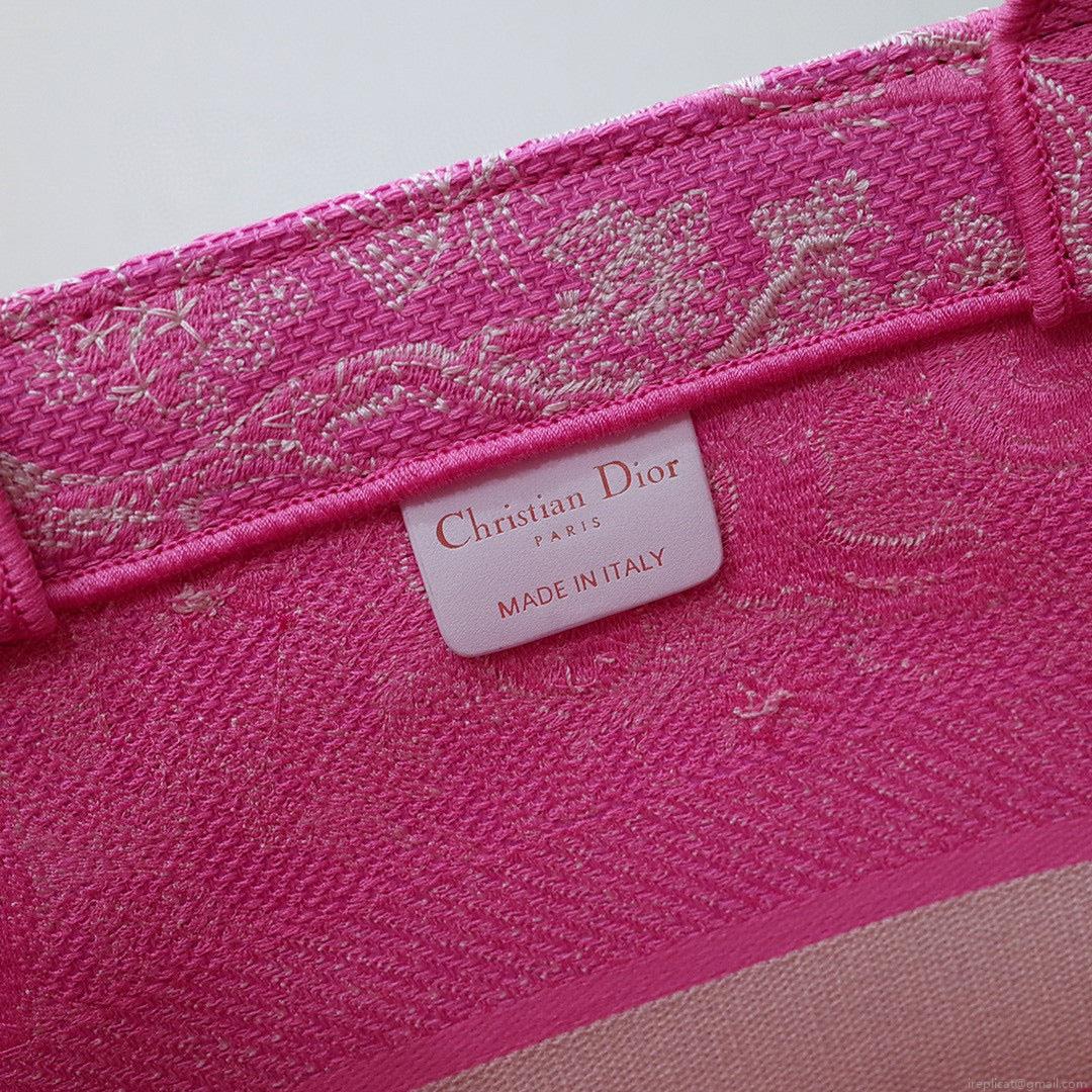 Dior M1296 Book Tote Medium Neon pink Toile de Jouy Reverse Embroidery