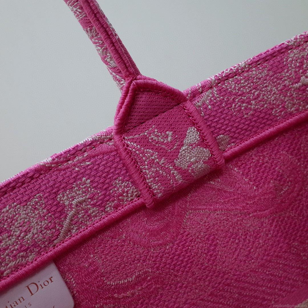 Dior M1296 Book Tote Medium Neon pink Toile de Jouy Reverse Embroidery
