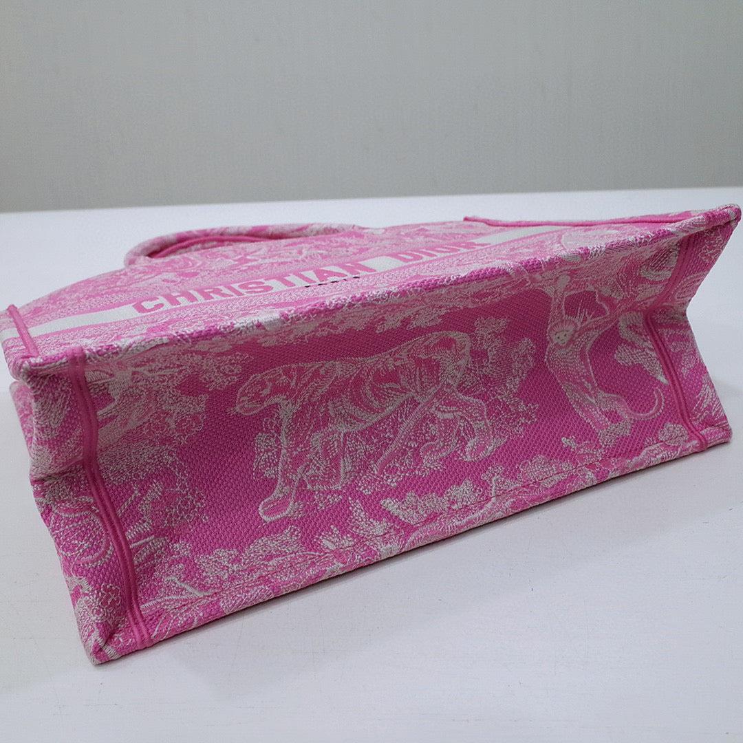 Dior M1296 Book Tote Medium Neon pink Toile de Jouy Reverse Embroidery