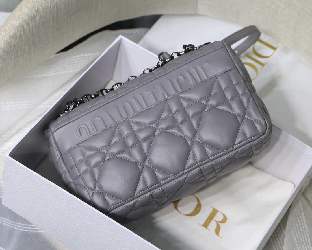 Dior M9241 Small Quilted Macrocannage Calfskin Gray