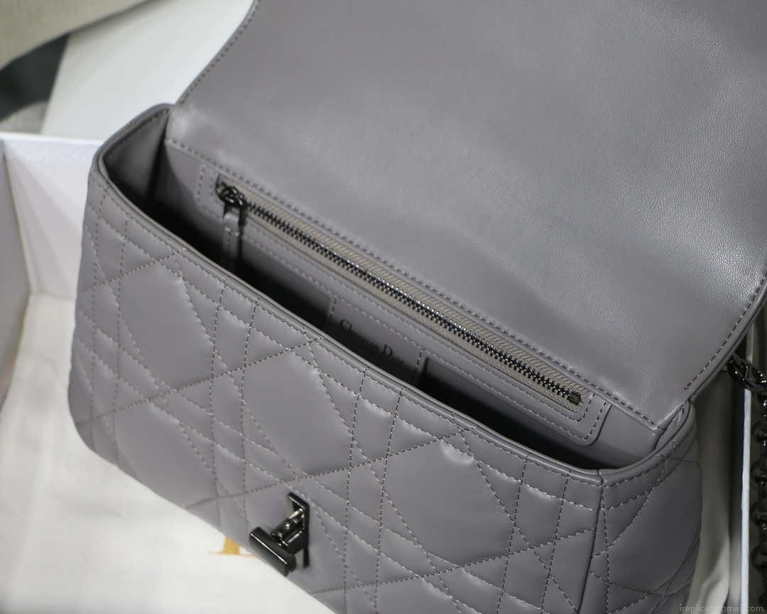 Dior M9241 Small Quilted Macrocannage Calfskin Gray