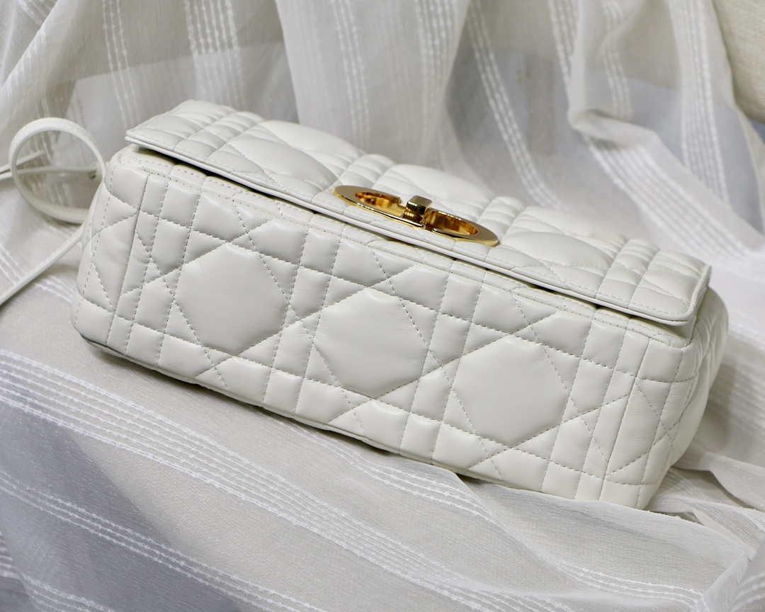 Dior M9243 Large Quilted Macrocannage Calfskin White with Gold Logo