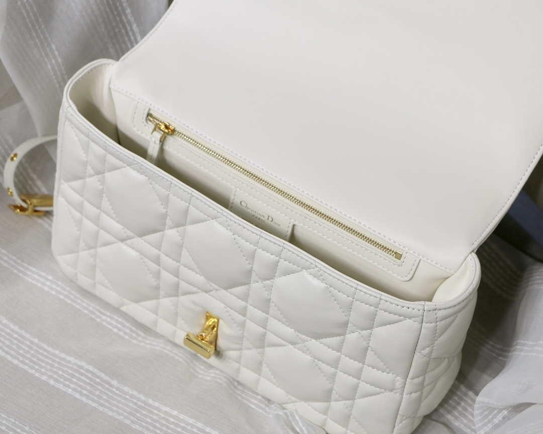Dior M9243 Large Quilted Macrocannage Calfskin White with Gold Logo
