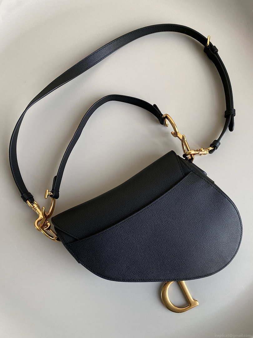 Dior M0455 Saddle Bag With Strap Black Grained Calfskin