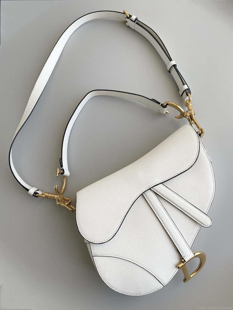 Dior M0455 Saddle Bag With Strap White Grained Calfskin