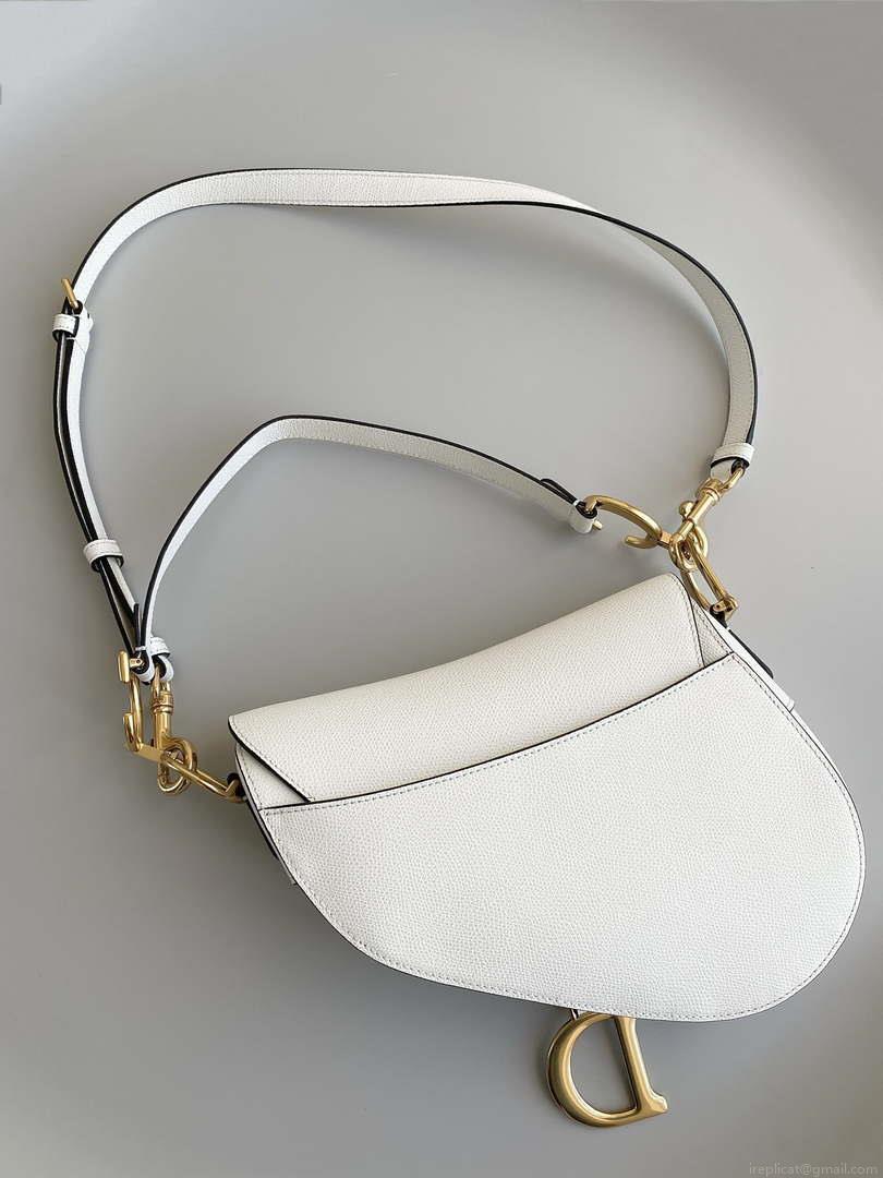 Dior M0455 Saddle Bag With Strap White Grained Calfskin