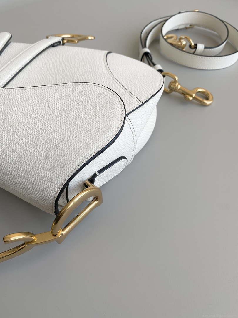 Dior M0455 Saddle Bag With Strap White Grained Calfskin