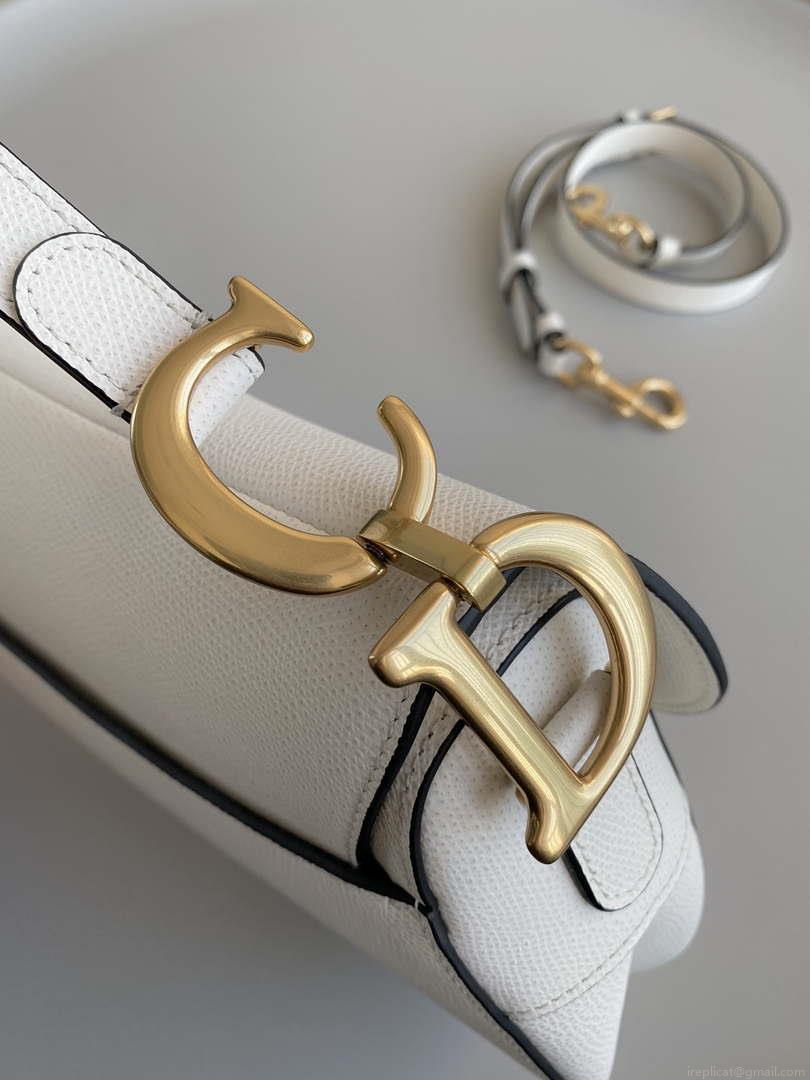 Dior M0455 Saddle Bag With Strap White Grained Calfskin
