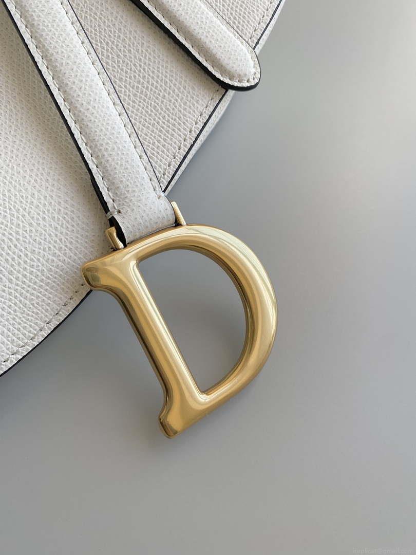 Dior M0455 Saddle Bag With Strap White Grained Calfskin