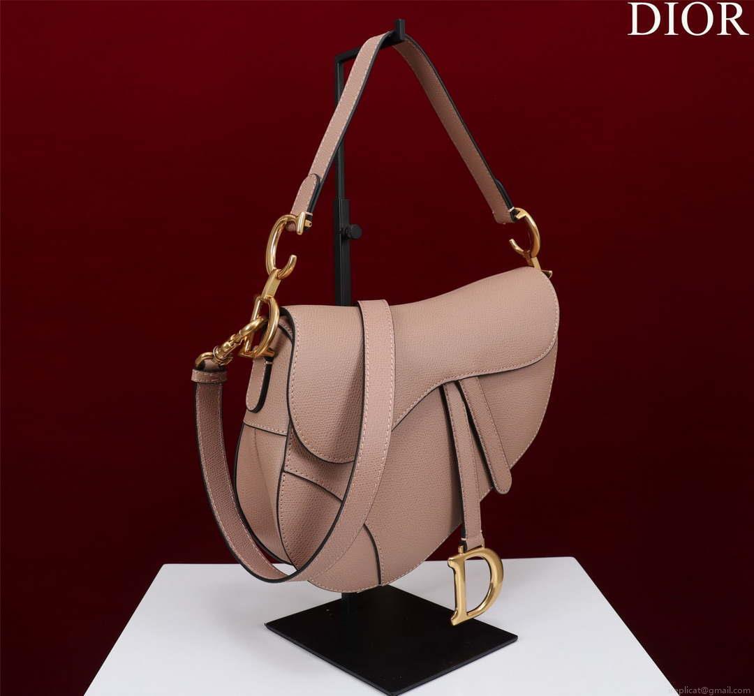 Dior M0455 Saddle Bag With Strap Pink Grained Calfskin