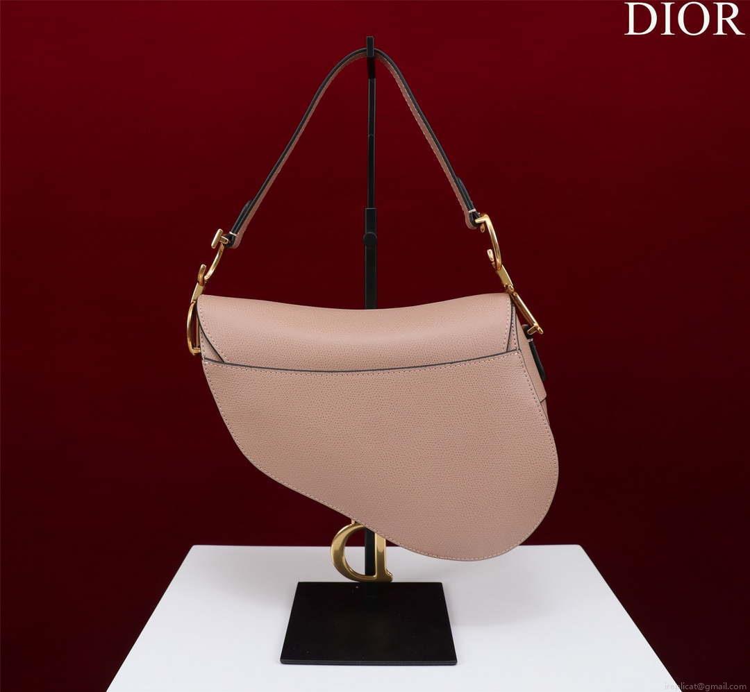 Dior M0455 Saddle Bag With Strap Pink Grained Calfskin