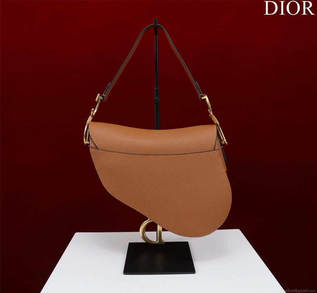 Dior M0455 Saddle Bag With Strap Brown Grained Calfskin