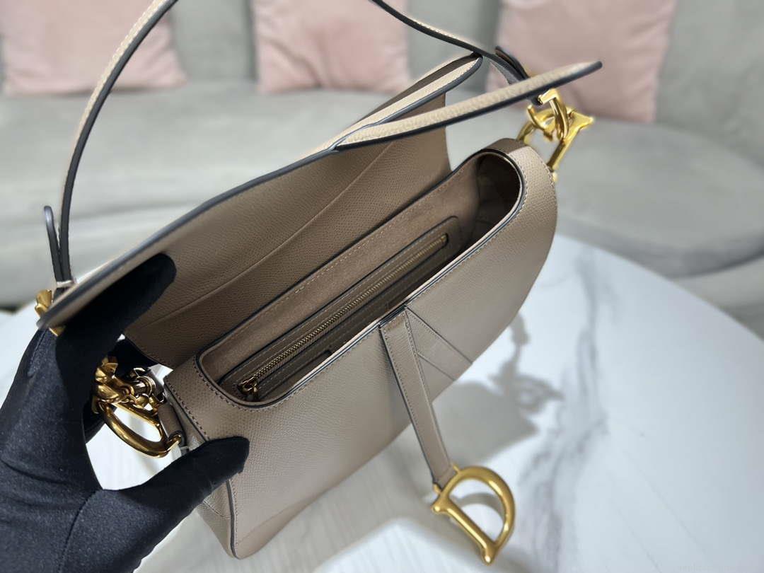 Dior M0455 Saddle Bag With Strap Light Gray Grained Calfskin